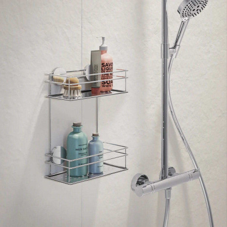 BK1312 Smedbo Beslagsboden Self Adhesive Chrome Double Shower Basket Lifestyle