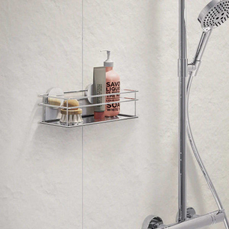 BK1300 Smedbo Beslagsboden Self Adhesive Chrome Shower Basket Lifestyle
