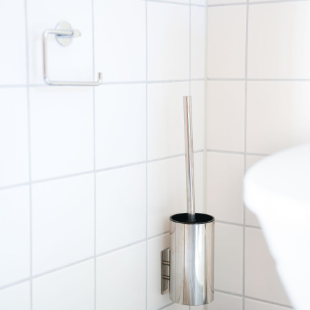 BK1035 Smedbo Beslagsboden Self Adhesive Polished Toilet Brush and Holder Lifestyle