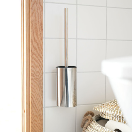 BK1035 Smedbo Beslagsboden Self Adhesive Polished Toilet Brush and Holder Close Up