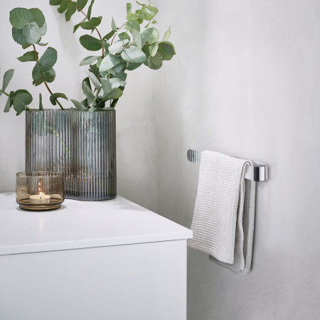 BK1020 Smedbo Beslagsboden Self Adhesive Polished Towel Rail Bathroom Setting