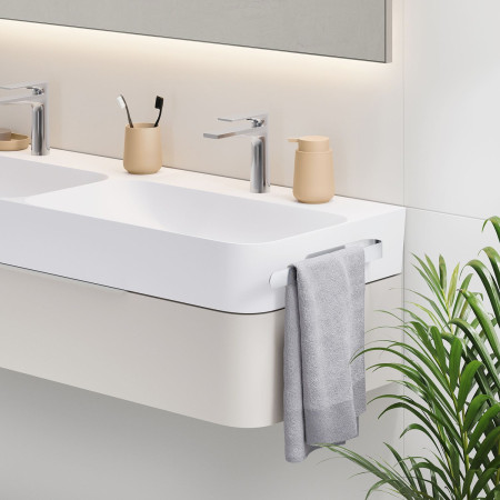 BK1020 Smedbo Beslagsboden Self Adhesive Polished Towel Rail Lifestyle