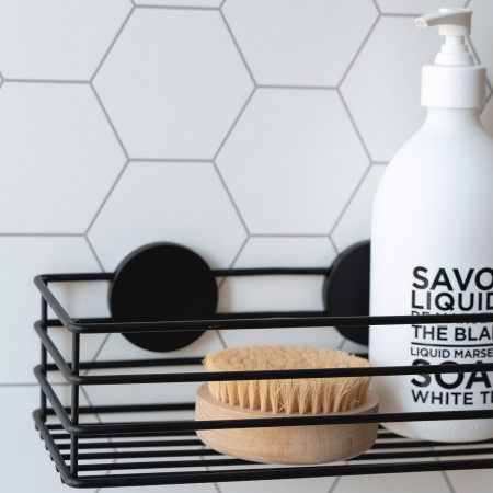 BB1200 Smedbo Beslagsboden Self Adhesive Shower Basket in Black Close Up