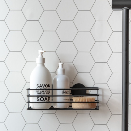 BB1200 Smedbo Beslagsboden Self Adhesive Shower Basket in Black Lifestyle