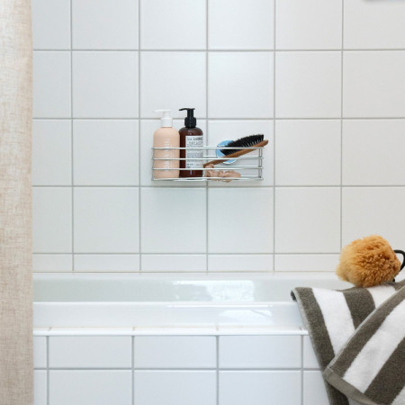 B1200 Smedbo Beslagsboden Self Adhesive Shower Basket in Chrome Lifestyle
