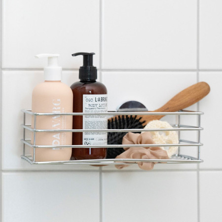 B1200 Smedbo Beslagsboden Self Adhesive Shower Basket in Chrome Close Up