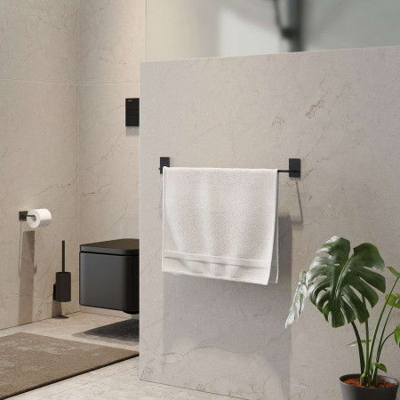 BB1036 Smedbo Beslagsboden Self Adhesive Square Black Single Towel Rail Lifestyle
