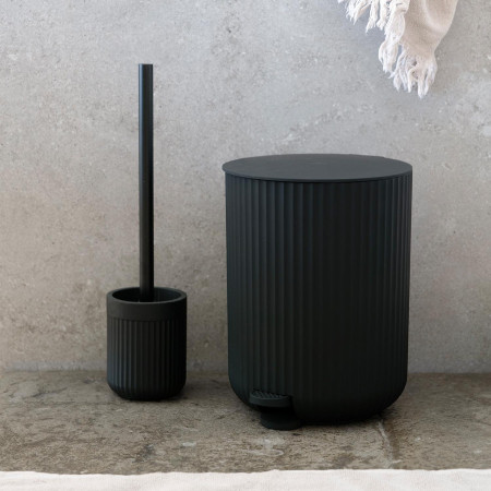 BB563 Smedbo Beslagsboden Wave Freestanding Black Toilet Brush and Holder with Pedal Bin
