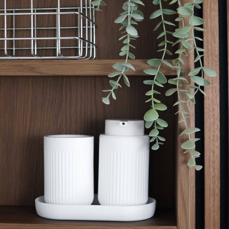 BX561 Smedbo Beslagsboden Wave Freestanding Soap Dispenser in White with Tumbler