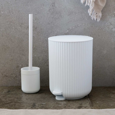 BX563 Smedbo Beslagsboden Wave Freestanding White Toilet Brush and Holder with Pedal Bin