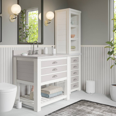 BX563 Smedbo Beslagsboden Wave Freestanding White Toilet Brush and Holder Lifestyle