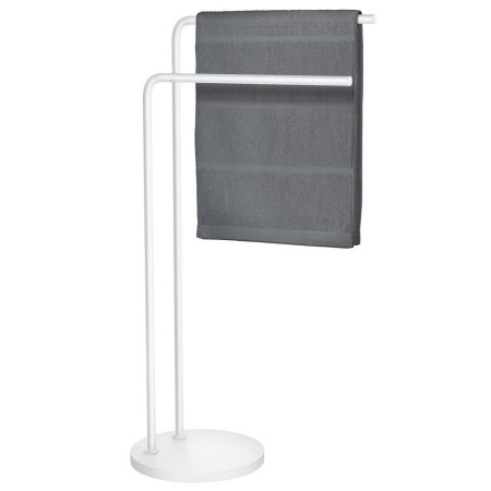 BX1231 Smedbo Beslagsboden White Freestanding Double Towel Rail with Towel
