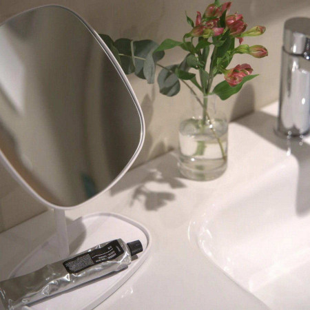 BX576 Smedbo Beslagsboden White Makeup Mirror on Stand with Tray Lifestyle