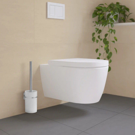 BK1135 Smedbo Beslagsboden White Self Adhesive Toilet Brush and Holder Lifestyle