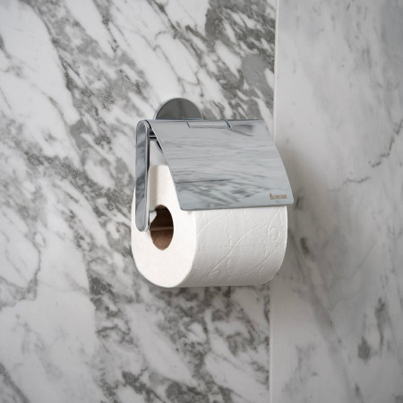 TK3414 Smedbo Dot Chrome Toilet Roll Holder with Lid Lifestyle
