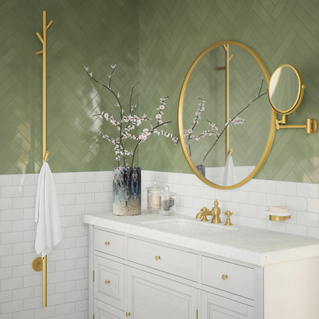 FV710S Smedbo Dry Brushed Brass Tree 1720mm Electric Towel Warmer Lifestyle
