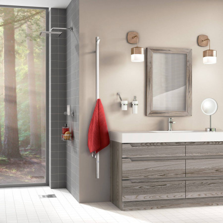 FK715 Smedbo Dry Polished 30 x 1500mm Vertical Electric Towel Warmer Lifestyle