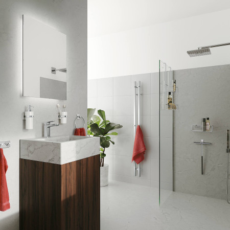 FK712 Smedbo Dry Polished Vertical 120 x 1500mm Electric Towel Warmer Lifestyle