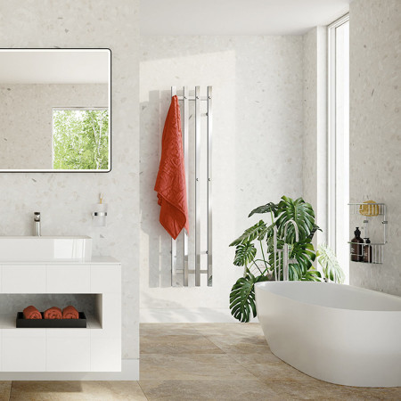 FK714 Smedbo Dry Polished Vertical 300 x 1500mm Electric Towel Warmer Lifestyle