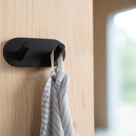 HB356 Smedbo Home Black Double Robe Hook Close Up