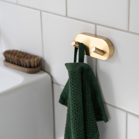 HV356 Smedbo Home Brushed Brass Double Robe Hook Close Up