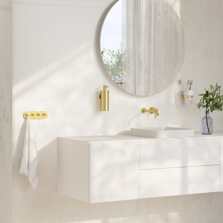 HV359 Smedbo Home Brushed Brass Quadruple Robe Hook Lifestyle