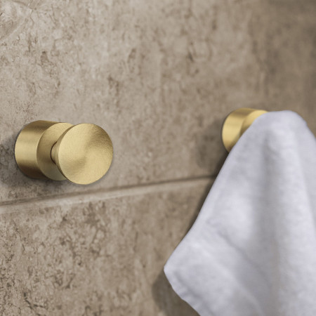 HV3455 Smedbo Home Brushed Brass Towel Hook Pair Lifestyle