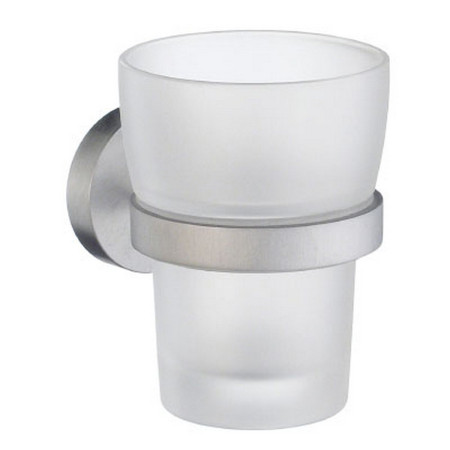 Smedbo Home Frosted Glass Tumbler and Holder in Brushed Chrome