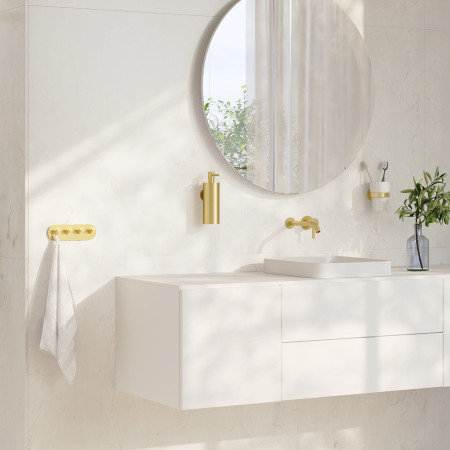 HV343P Smedbo Home Porcelain Tumbler with Brushed Brass Holder Lifestyle