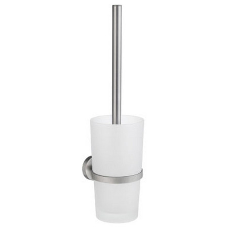 Smedbo Home Toilet Brush & Wallmount Frosted Glass Container Brushed Chrome HS333