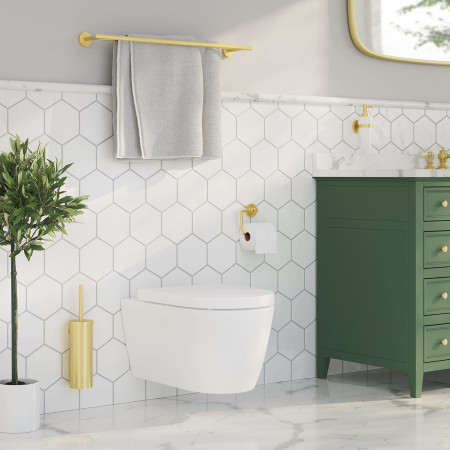 HV332 Smedbo Home Toilet Brush and Holder in Brushed Brass Lifestyle
