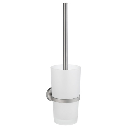 Smedbo Home Toilet Brush and Wall Mounted Frosted Glass Container Brushed Chrome