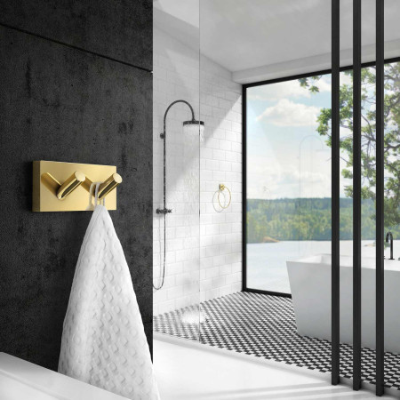 RV356 Smedbo House Double Towel Hook in Polished Brass Lifestyle