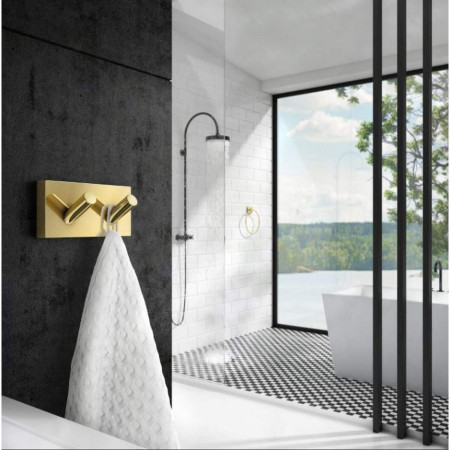 Smedbo House Double Towel Hook in Polished Brass Room Setting