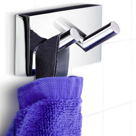 RK356 Smedbo House Double Towel Hook in Polished Chrome with Towel