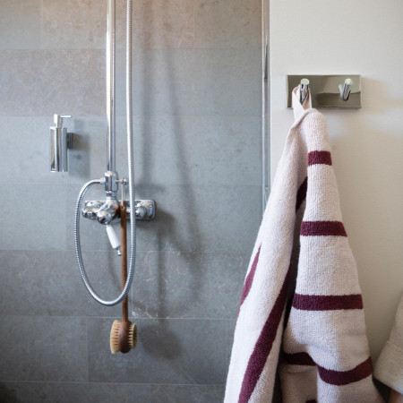 RK356 Smedbo House Double Towel Hook in Polished Chrome with Riser Rail