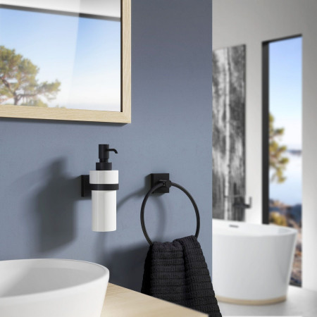 RB369P Smedbo House Holder Soap Dispenser with Black Holder Lifestyle
