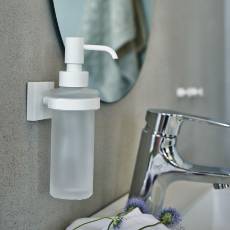 RX369 Smedbo House Holder Soap Dispenser with White Holder Close Up