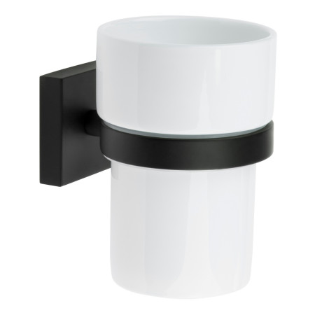 Smedbo House Holder in Black with Porcelain Tumbler
