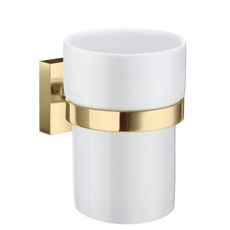 Smedbo House Holder in Polished Brass with Porcelain Tumbler