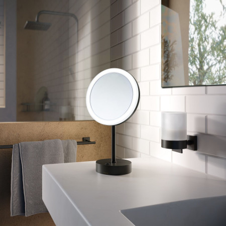 RB361 Smedbo House Matt Black Glass Soap Dispenser with Bathroom Mirror
