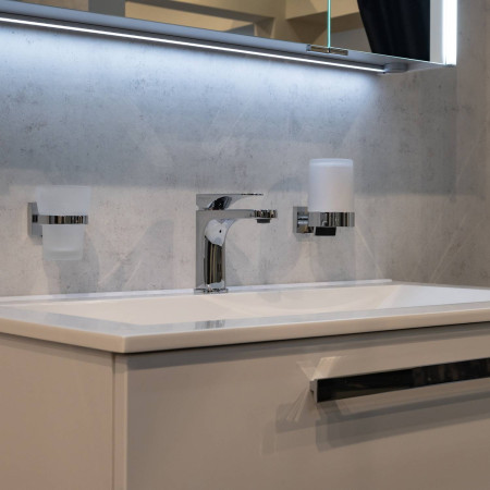 RK361 Smedbo House Polished Chrome Glass Soap Dispenser Lifestyle