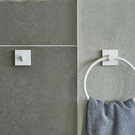 RX355 Smedbo House Single Towel Hook in Matt White with Towel Ring
