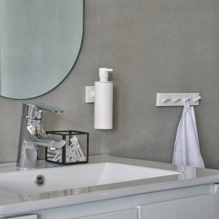 RX370 Smedbo House Soap Dispenser and Holder in White Bathroom Setting