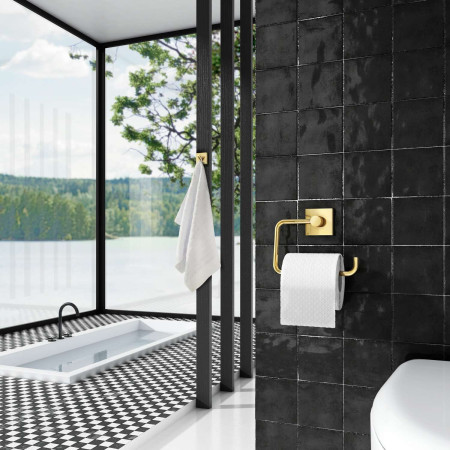 RV341 Smedbo House Toilet Roll Holder in Polished Brass Lifestyle