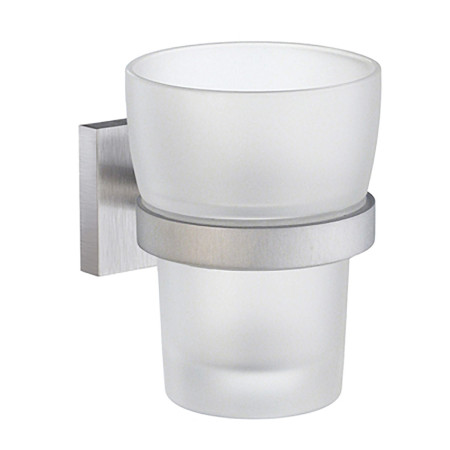 RS343 Smedbo House Tumbler Holder With Frosted Glass Tumbler Brushed Chrome