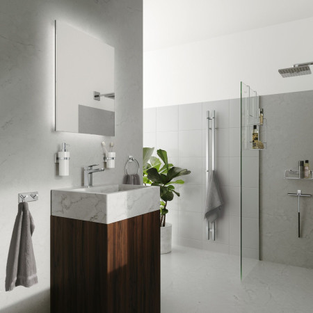 RK343P Smedbo House Tumbler Holder in Chrome With Porcelain Tumbler Lifestyle