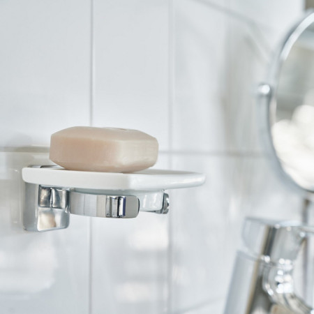OK342P Smedbo Ice Chome Holder with Porcelain Soap Dish Lifestyle