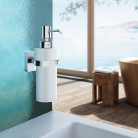 OK369P Smedbo Ice Chrome Holder with Porcelain Soap Dispenser Lifestyle