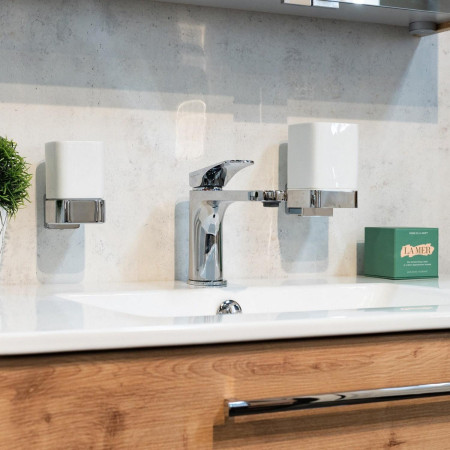 OK461P Smedbo Ice Holder with Porcelain Soap Dispenser with Tumbler